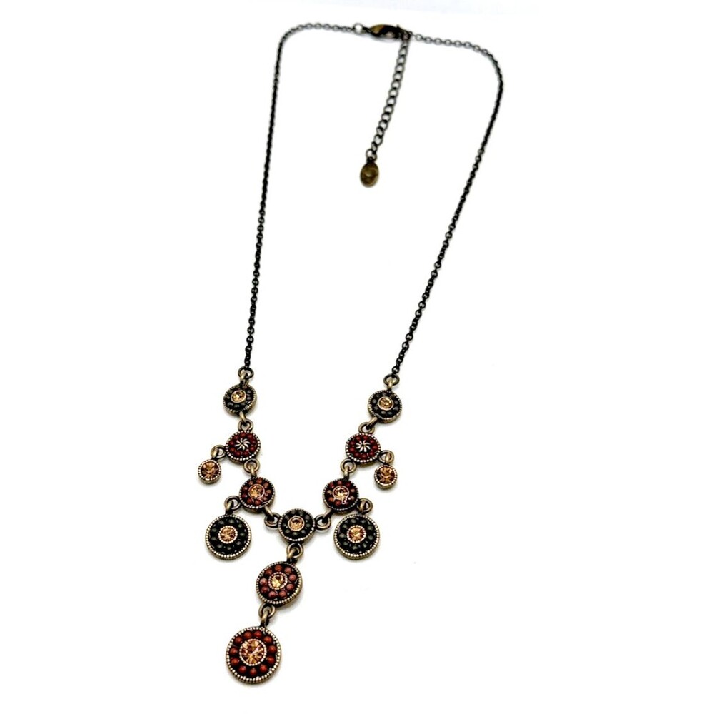 Vintage VIDA JEWELS Amber Rhinestone Bib Necklace Victorian Revival 16" to 18"